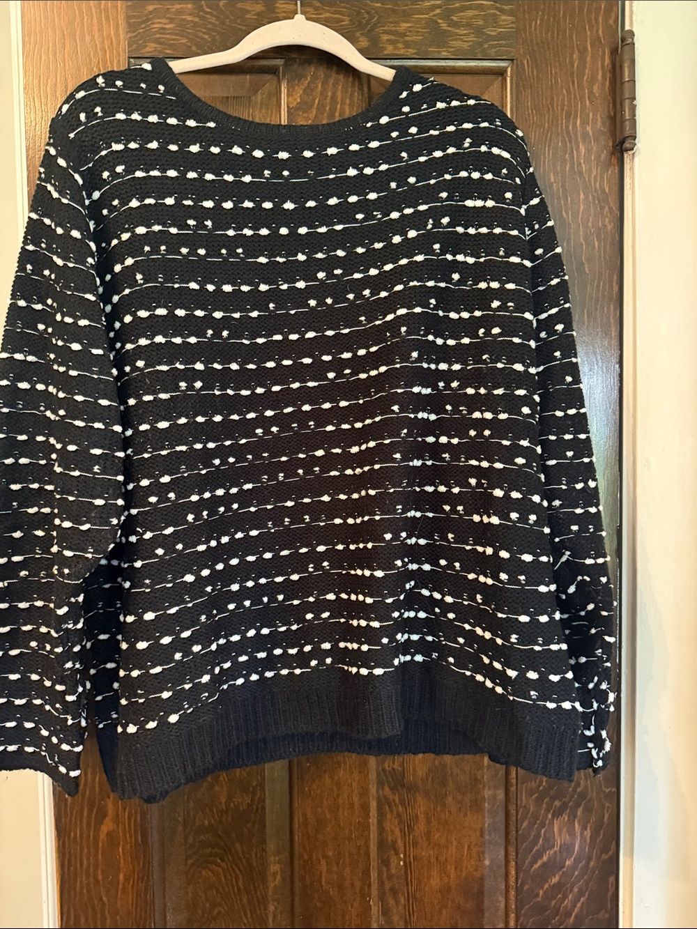 City Chic Black Sweater with White Dot Stripe Detail
